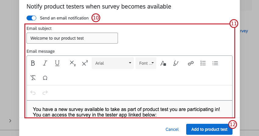 optionen zum Verfassen einer E-Mail an Produkttester
