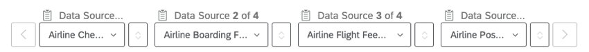 Einchecken, Boarding, Flug und Nachflug der Fluggesellschaft werden als Quellen für dieses Dashboard ausgewählt.