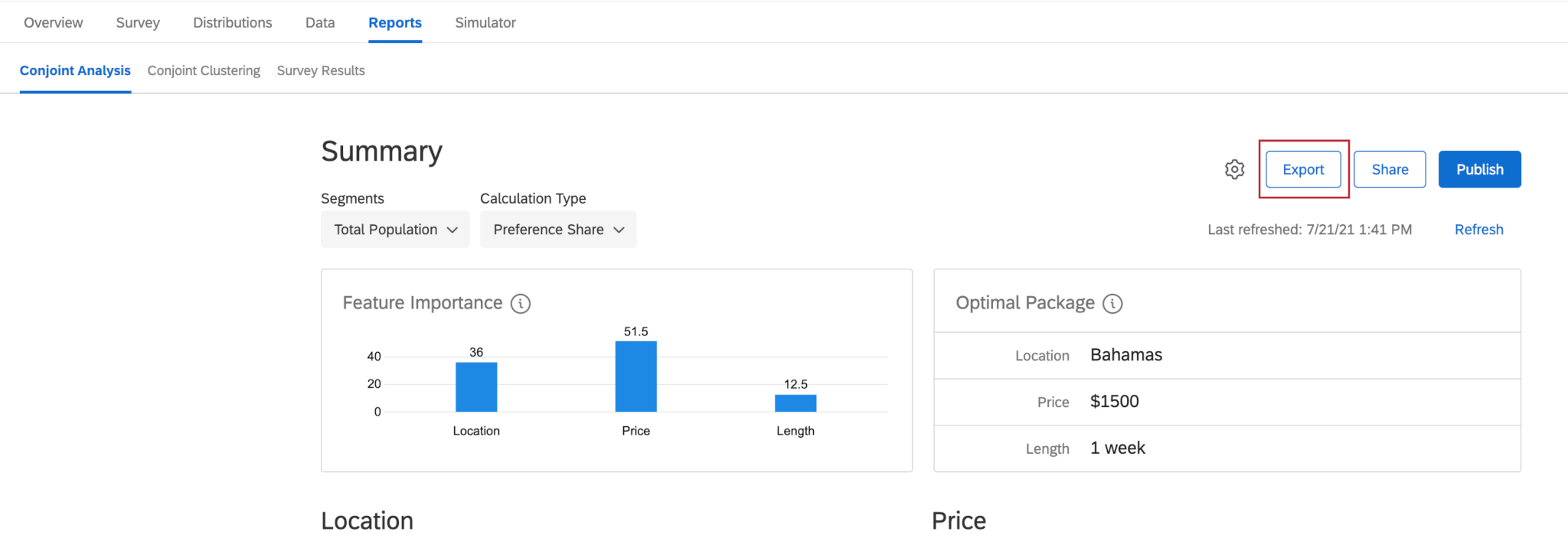 Export options