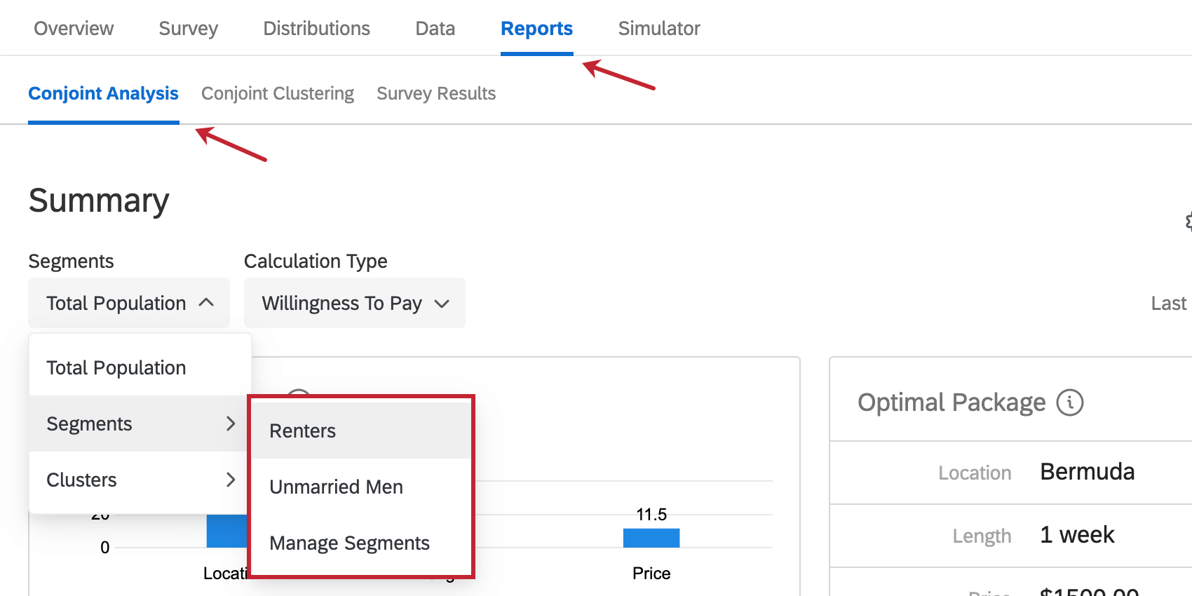 Dropdown-Liste Gesamtpopulation unter Berichten