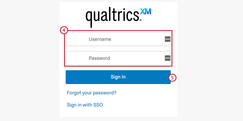 connecter vos comptes sfdc et qualtrics. entrez vos identifiants qualtrics sur lécran de logique