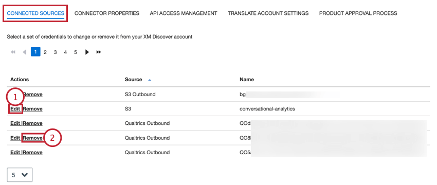 the connected sources section of account settings