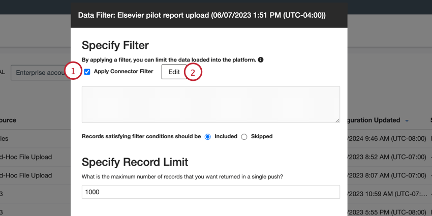 clicking edit to add a connector filter