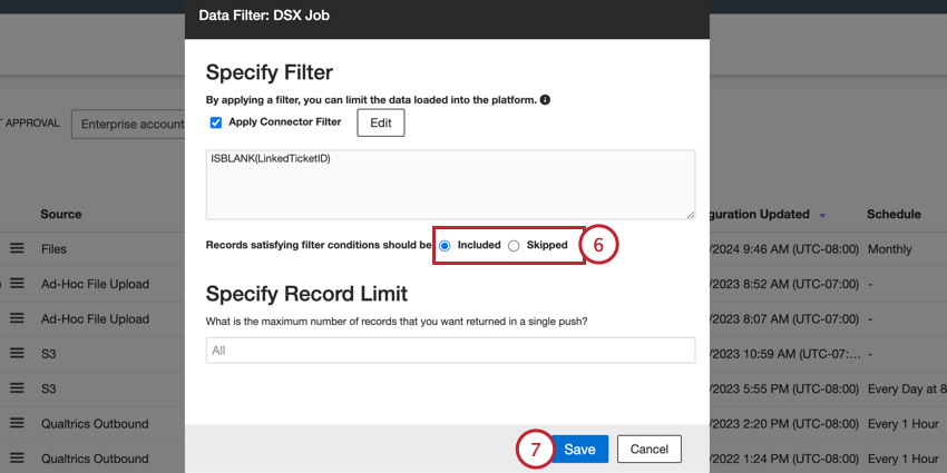 choosing to include or exclude data that meets the conditions