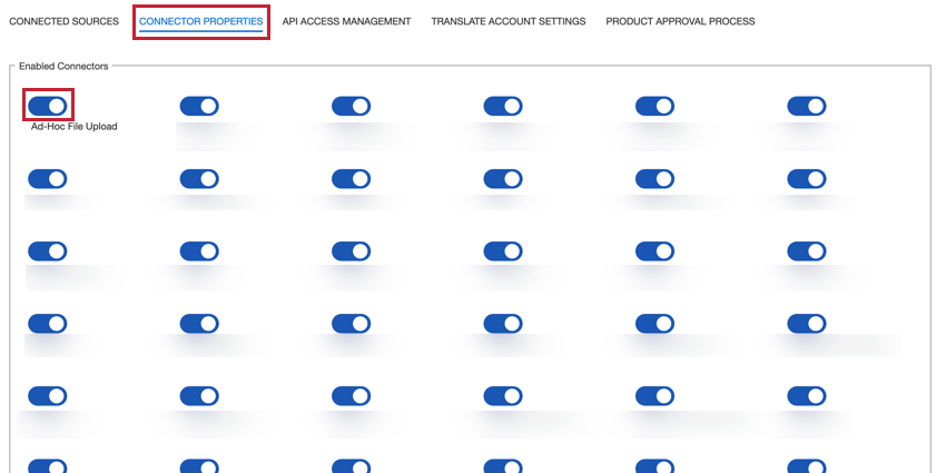 the connector properties section of account settings