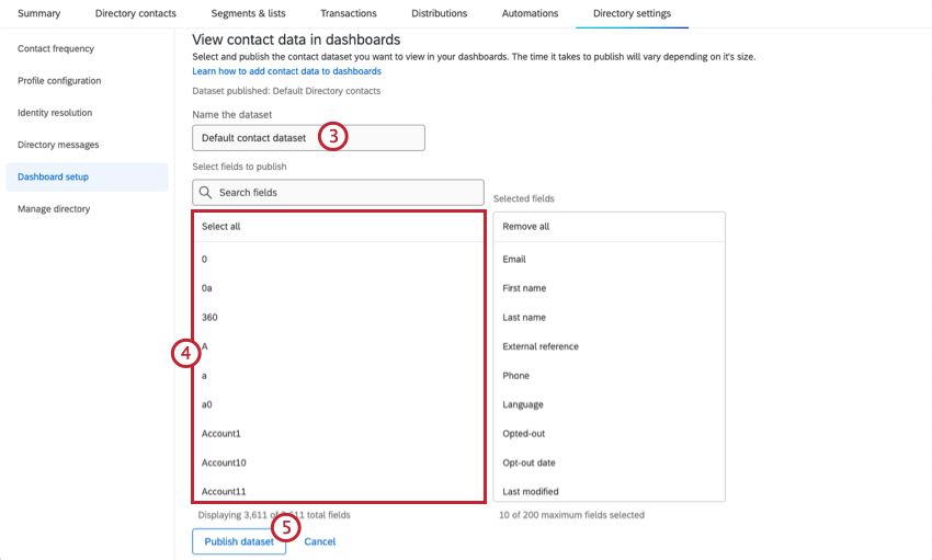 configuring contact dataset
