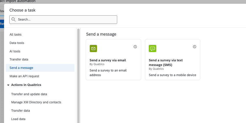 send survey via email and text SMS are shown