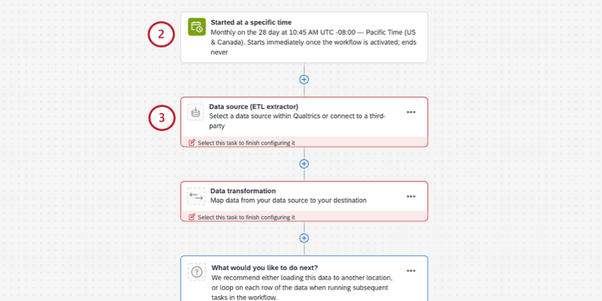 workflow with a schedule. button below for adding extraction task