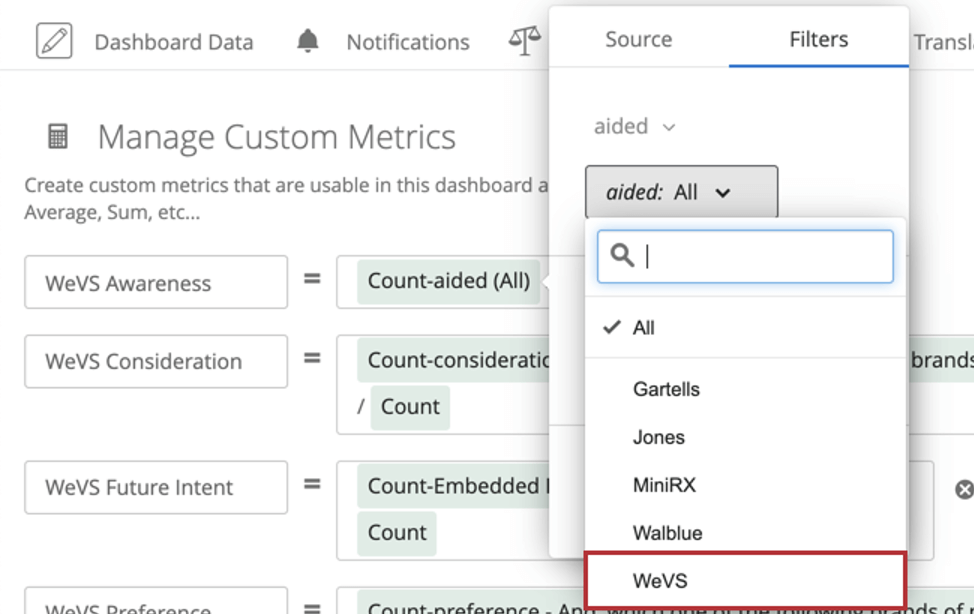 Dopo aver scelto il campo, utilizzare il secondo menu a tendina per selezionare il brand
