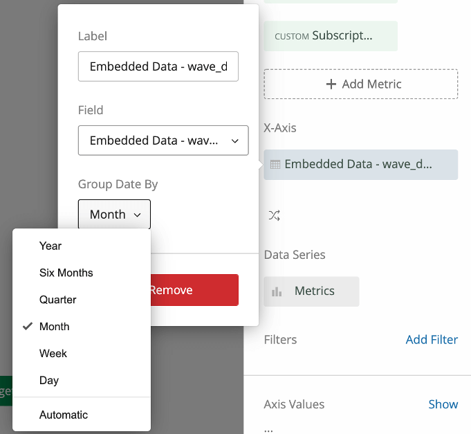 Quando você clicar em um campo de data, será aberto um menu com a opção de agrupar datas por
