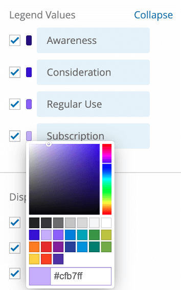 Legend values of widget, where you can choose a color for each field