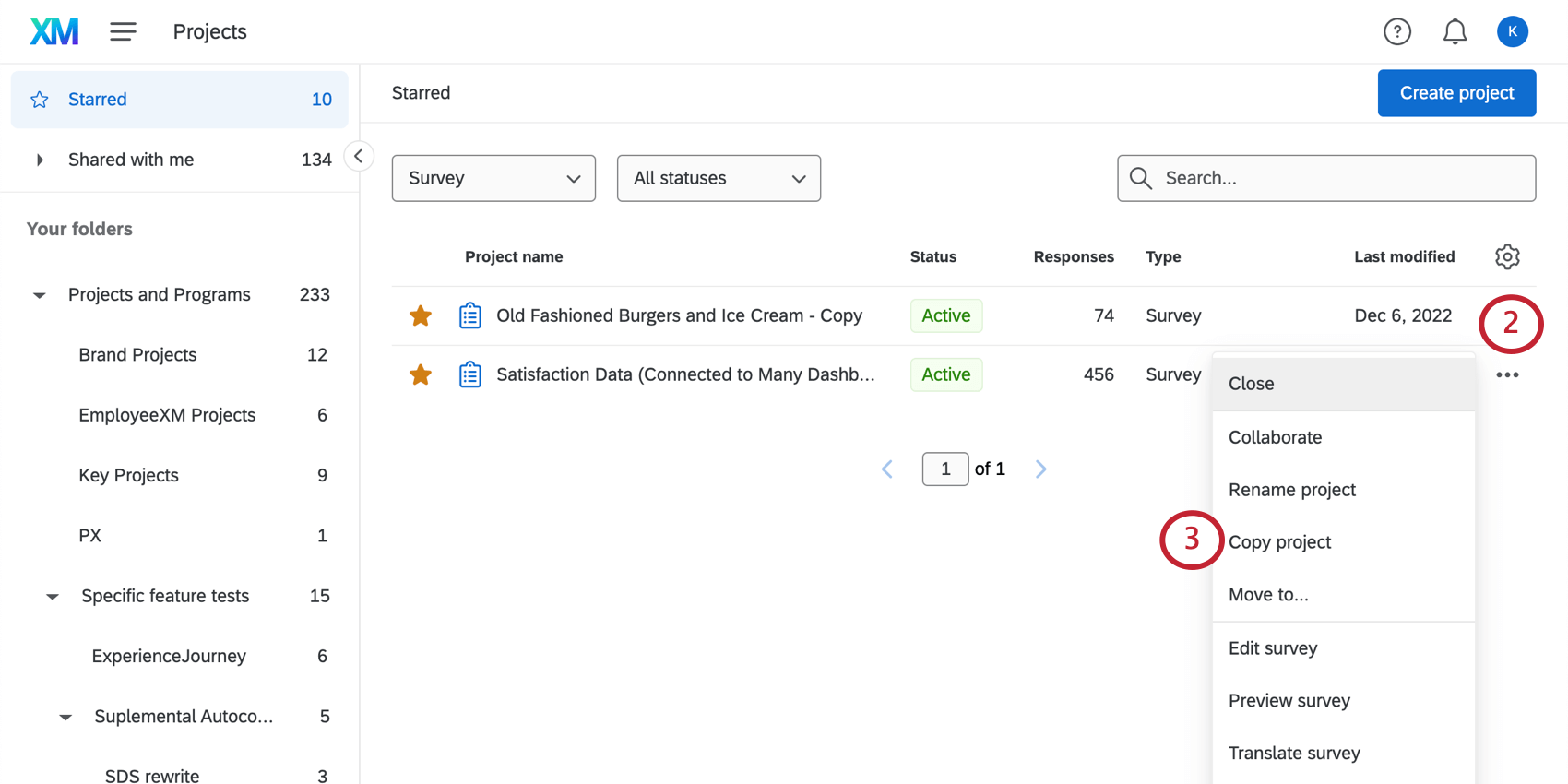 Dropdown-Liste weiter einem expandierten Projekt