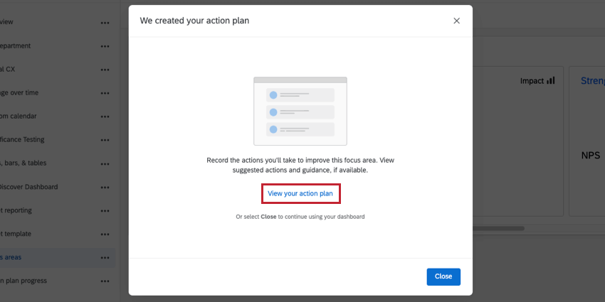 View action plan from settings menu.
