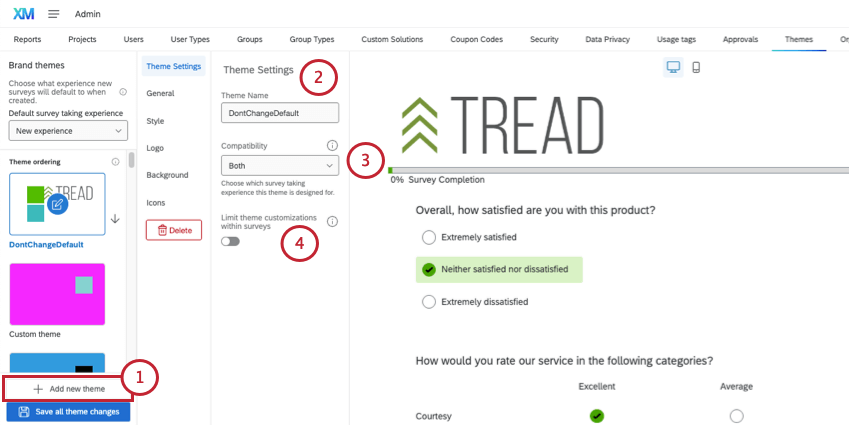 creando un nuevo tema. se abre un menú en el medio donde seleccionas diferentes opciones para cada tipo de cambio que planeas realizar