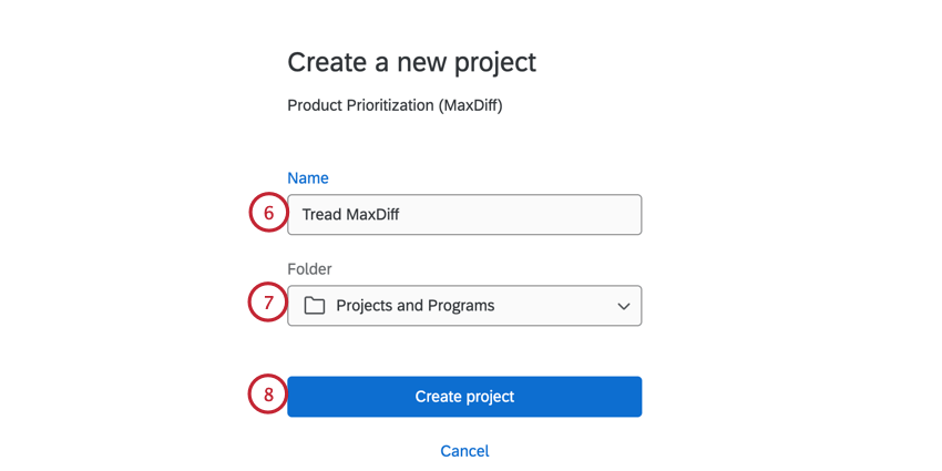 giving the project a name and choosing a folder