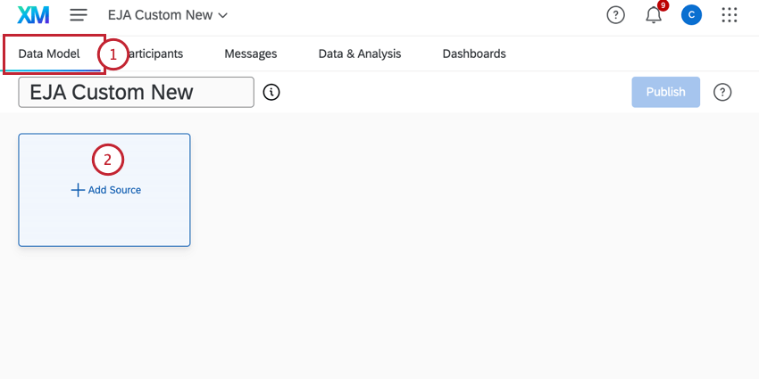clicking add source in a new data model