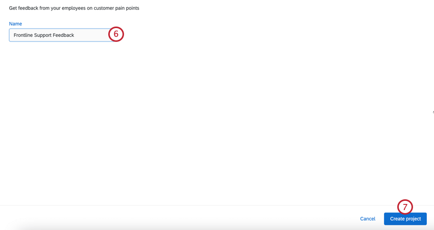 naming the project and clicking create project
