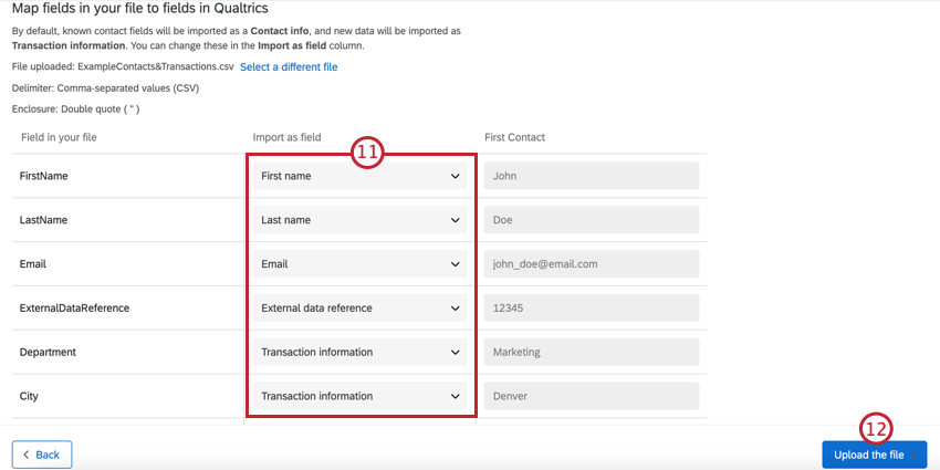 Zuordnen von Importfeldern zu Feldern in XM Directory