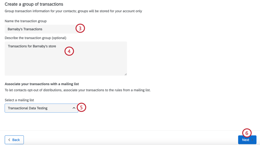 entering the transaction group details