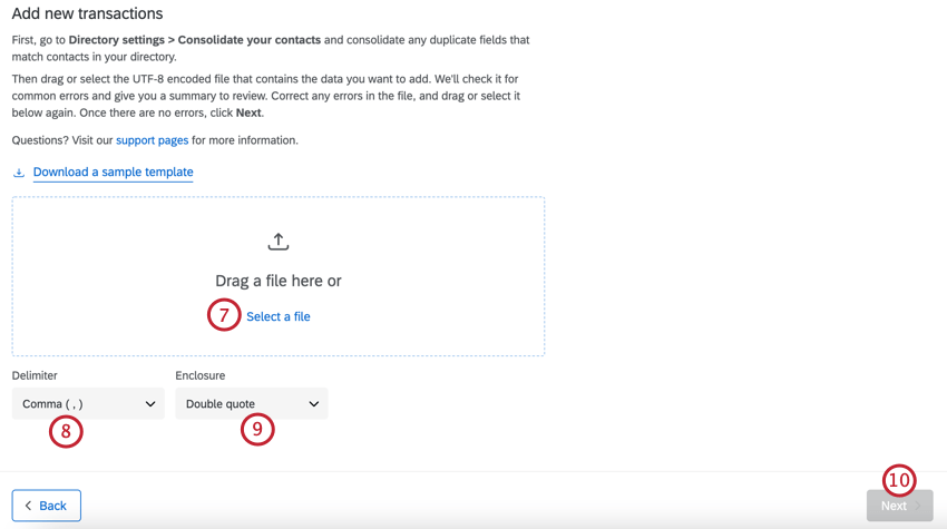 adding a file and choosing the delimiter