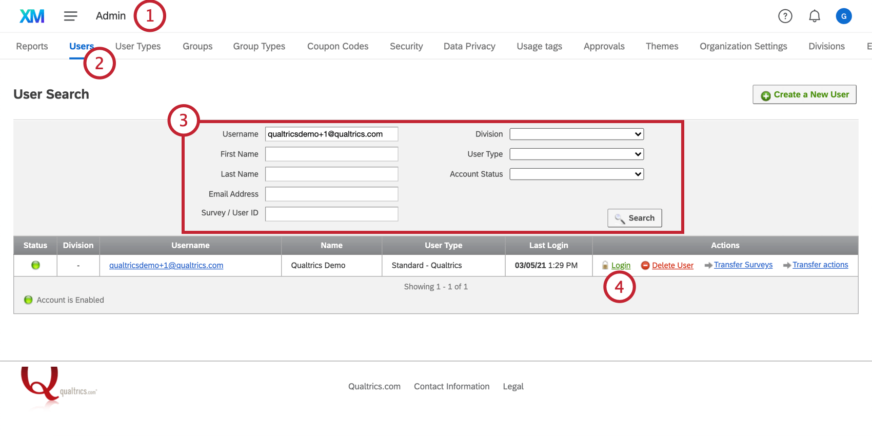 Opção de login por proxy na página Usuários