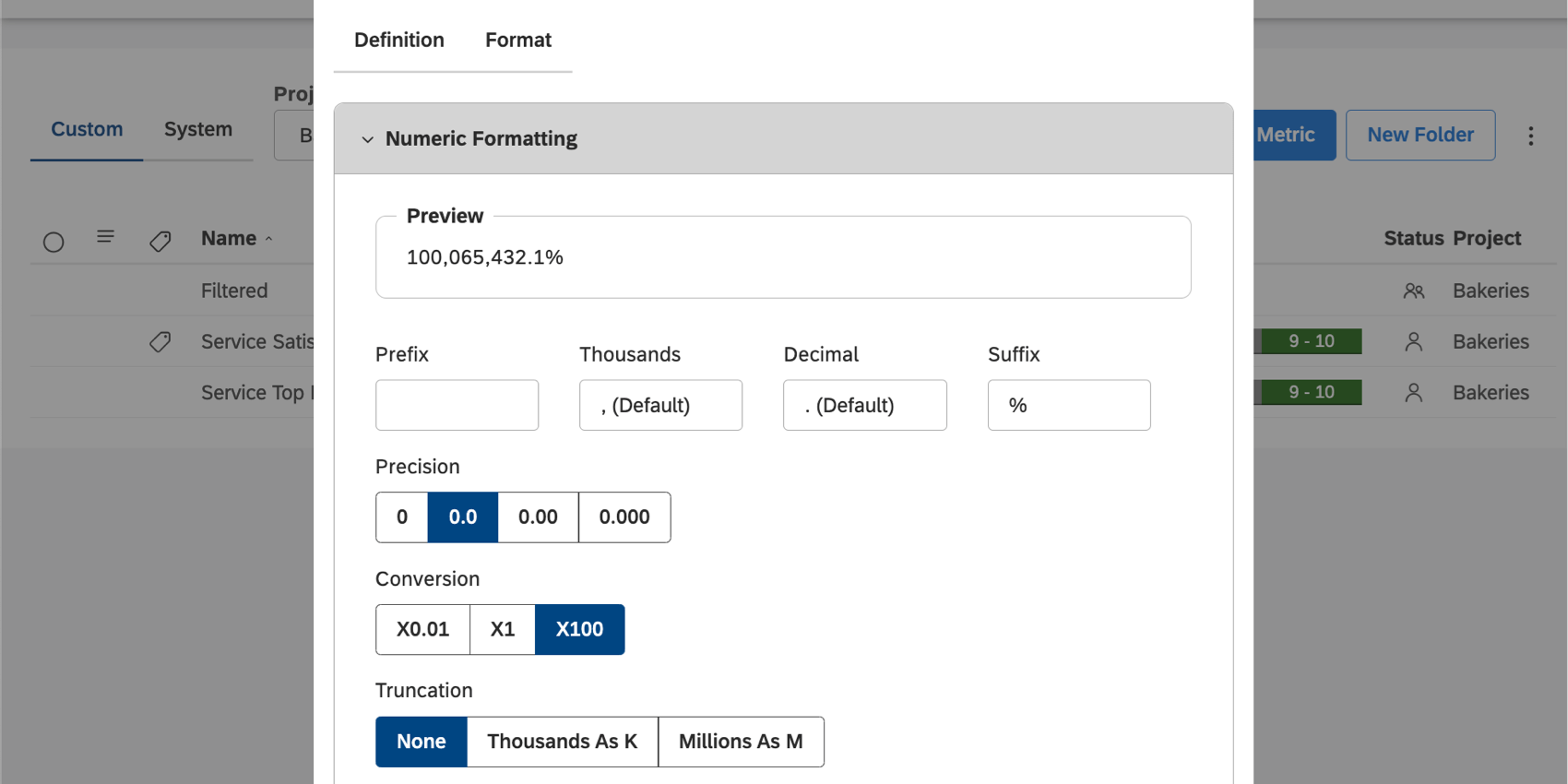 options in numeric formatting tab