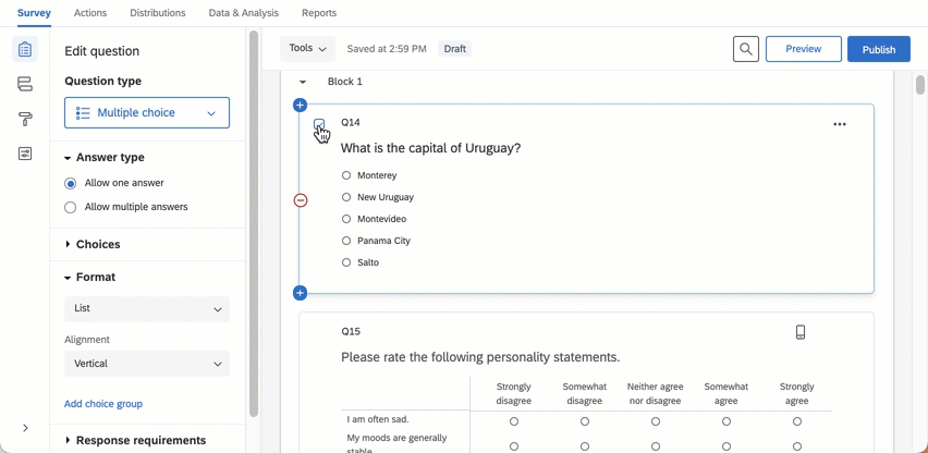 Gif showing how to move multiple questions as described in the steps above