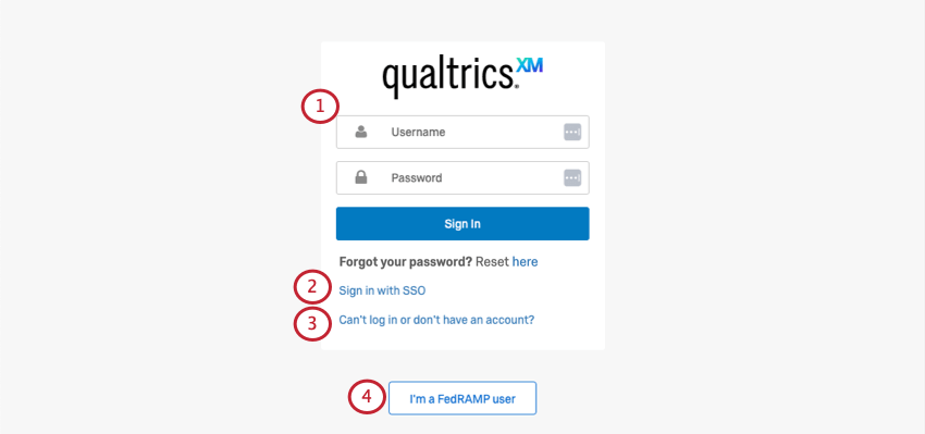 The login screen for the portal looks similar to the standard qualtrics login screen