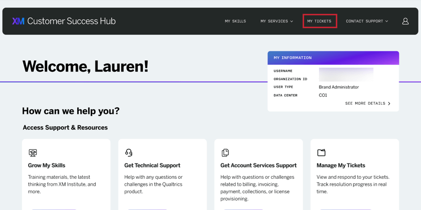 cliccando sui miei ticket nella parte superiore dellhub