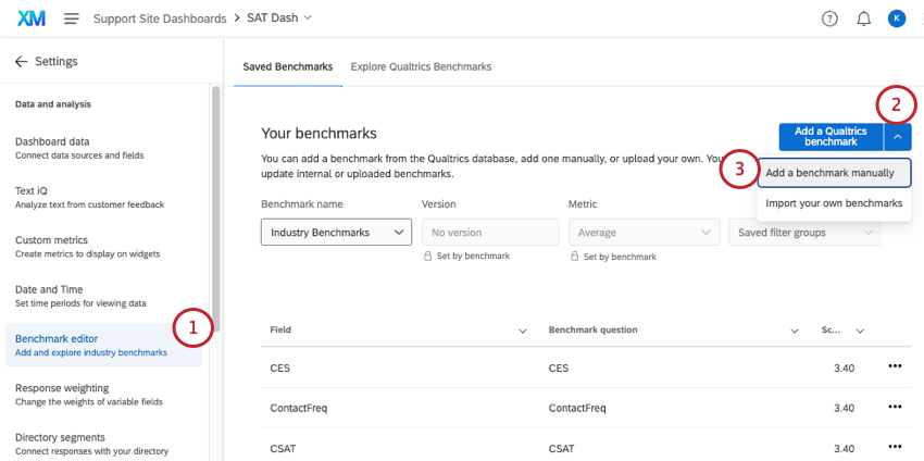 going to the benchmark editor and adding a benchmark manually