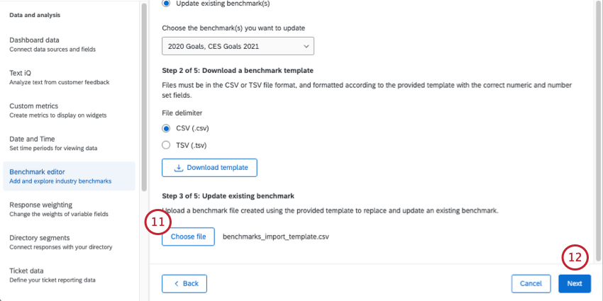 inside benchmark upload page