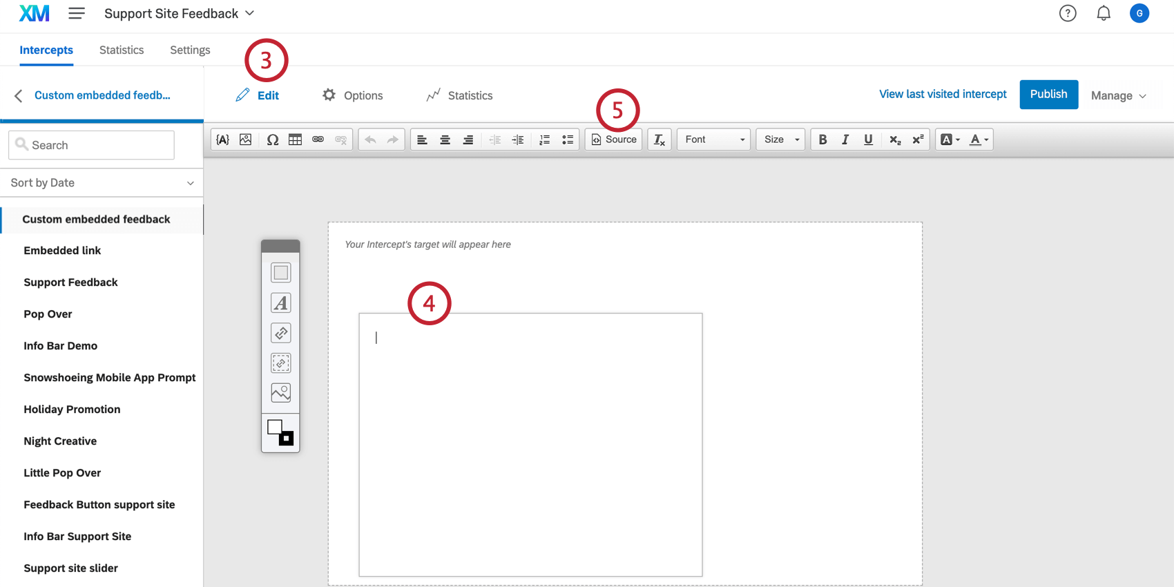 Editing the source in a custom HTML creative editor