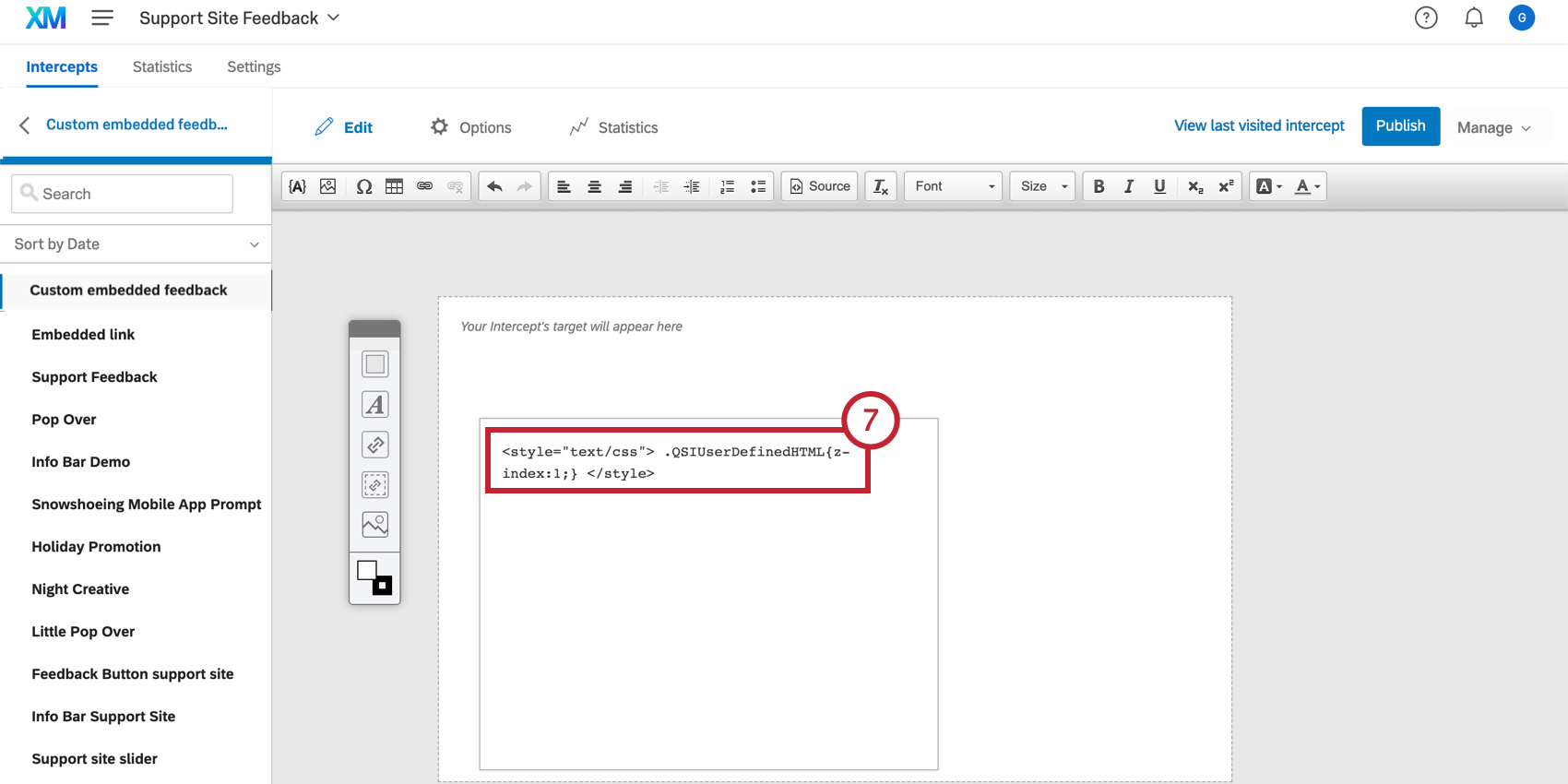 HTML wurde in die Quellansicht des benutzerdefinierten HTML creative eingegeben