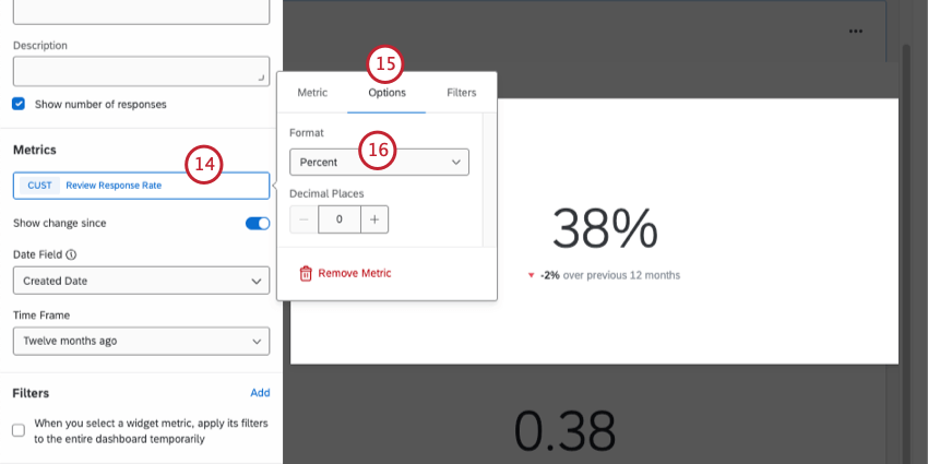 Mise en place de la métrique personnalisée dans un widget numérique