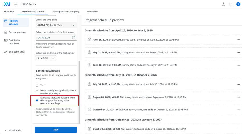 screenshot eines Impulsprogramms in der Registerkarte "Plan und Inhalt" und dann auf der Seite "Programmplan" im unteren Bereich