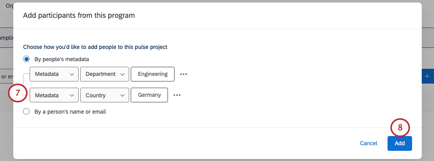2 conditions say metadata for department should be engineering, and metadata for country should be germany