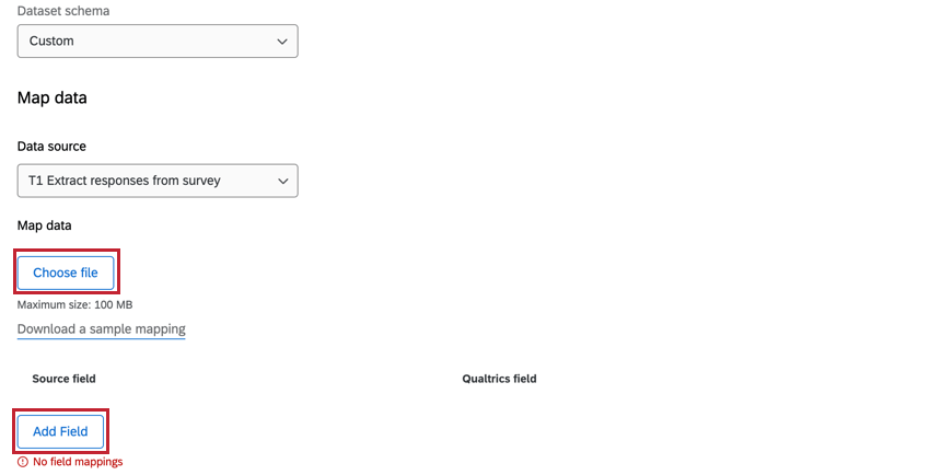 creating a custom schema by uploading a file or adding fields manually