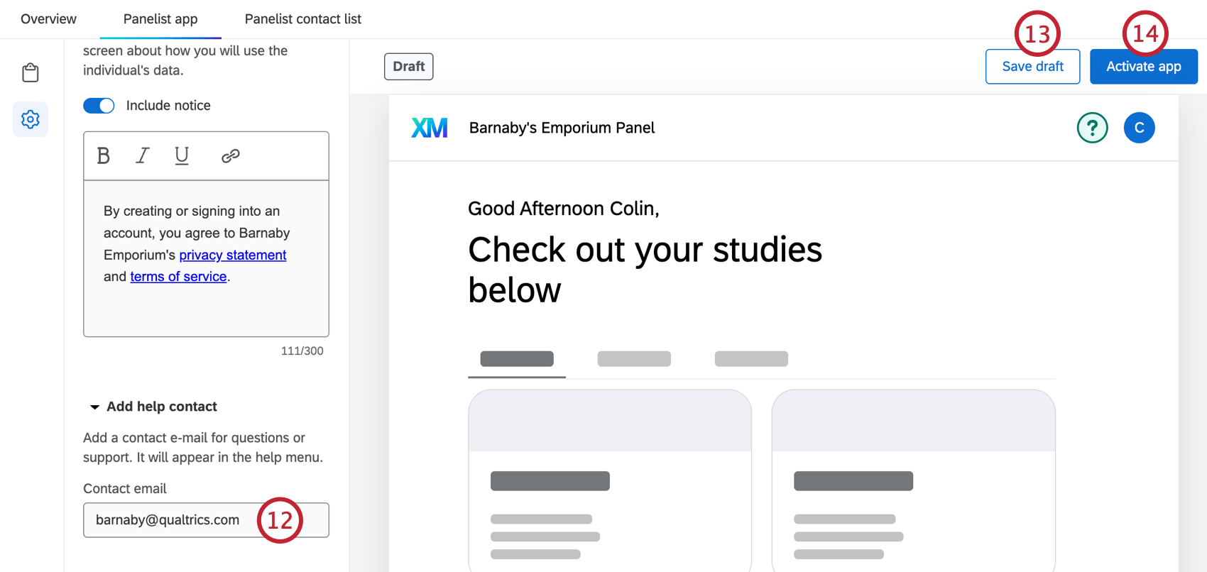 adding a help email and then publishing the panel app