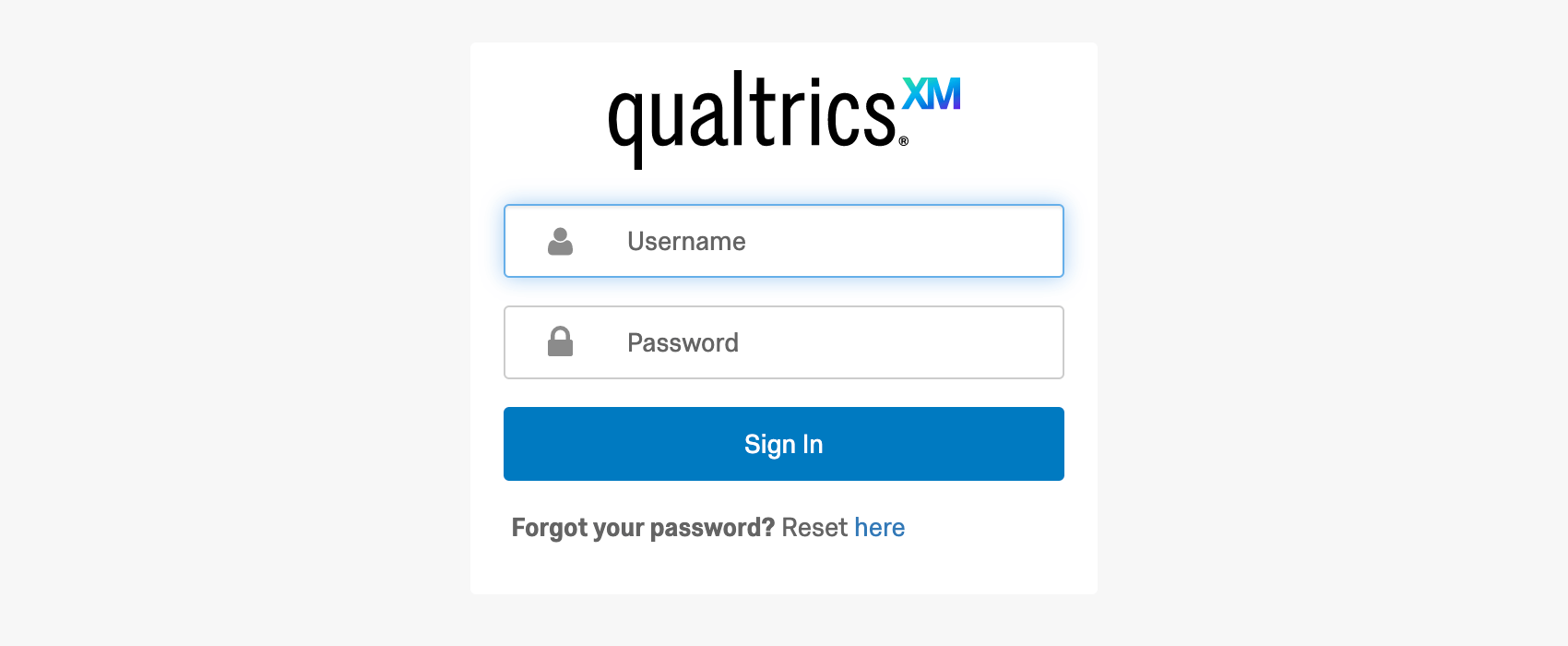 A página de login do Qualtrics