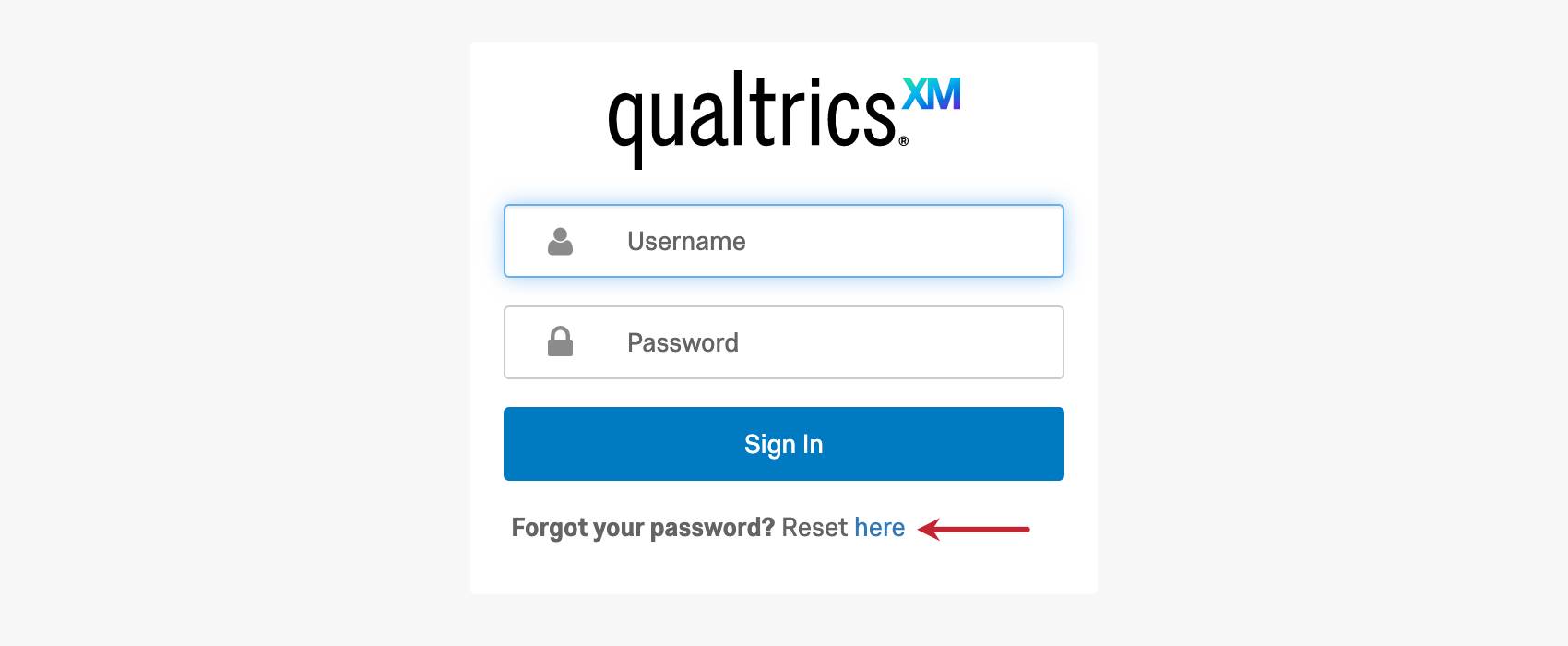 clicking "Forgot your password?" at the bottom of the Qualtrics login page