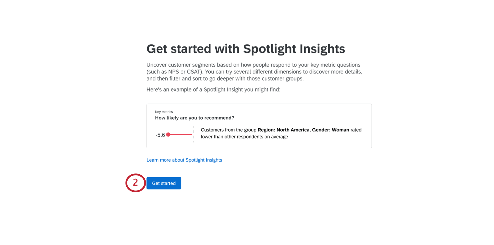 clicking get started on the insights landing page