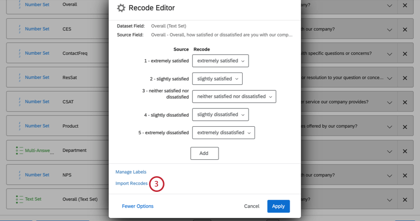 image of the "import recodes" button in the recode editor