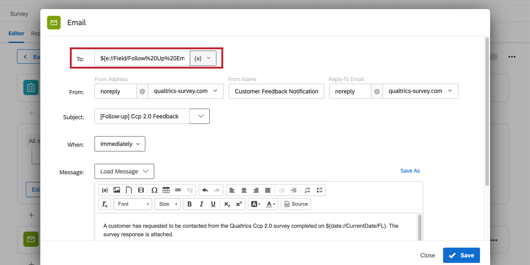 E-mail-aufgabe ist geöffnet, und das Feld "An" ist hervorgehoben.