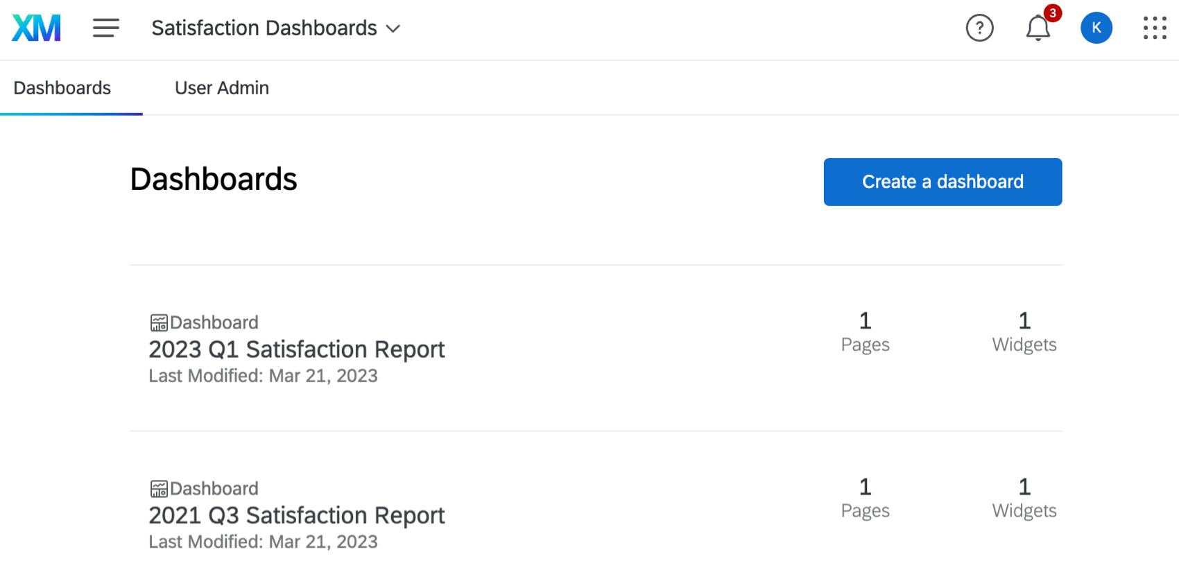 cx dashboard with separate dashboard projects within