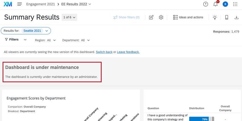 the maintenance message on a dashboard