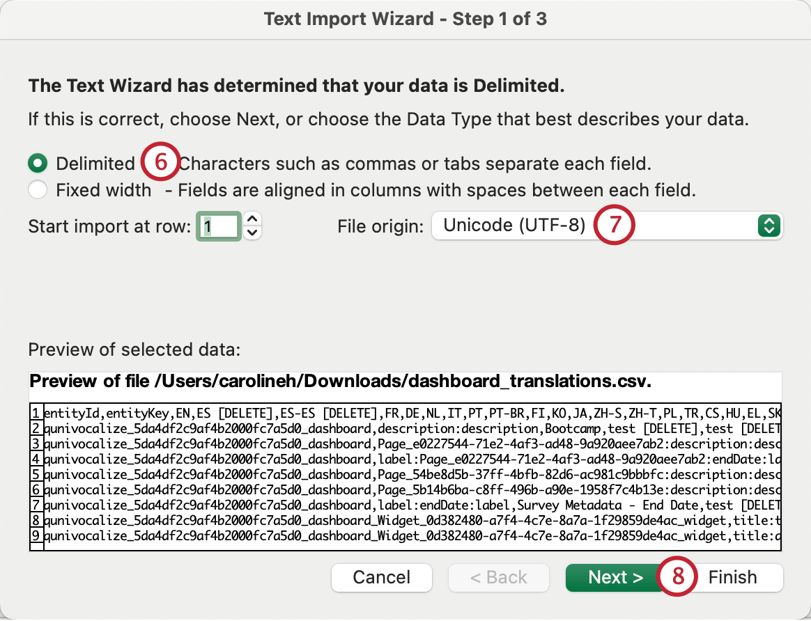 configuring data for import
