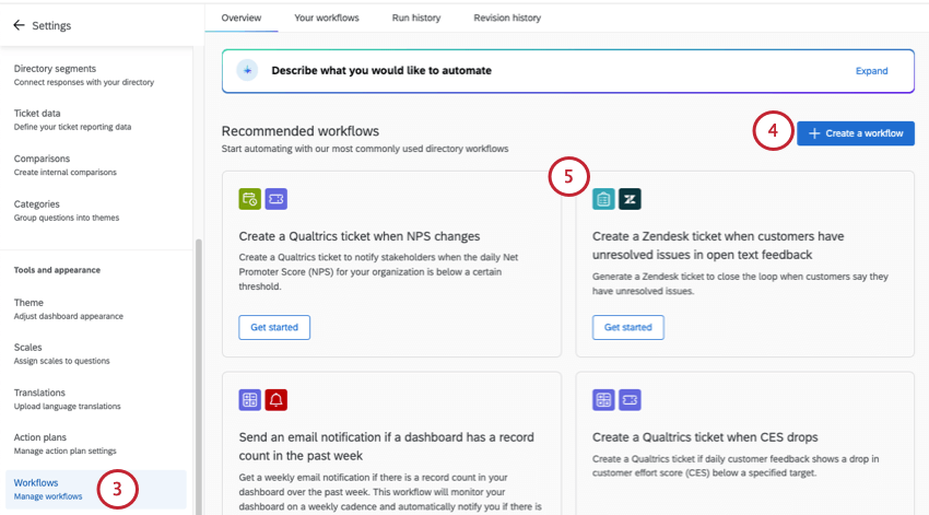 workflows tab of dashboard settings