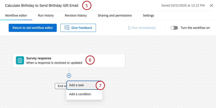 renaming the workflow, setting the event, then adding a task