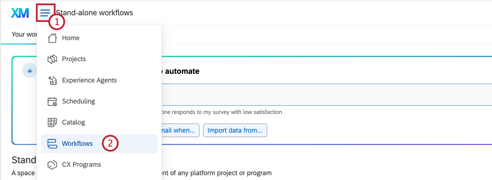 selecting workflows from the global navigation menu