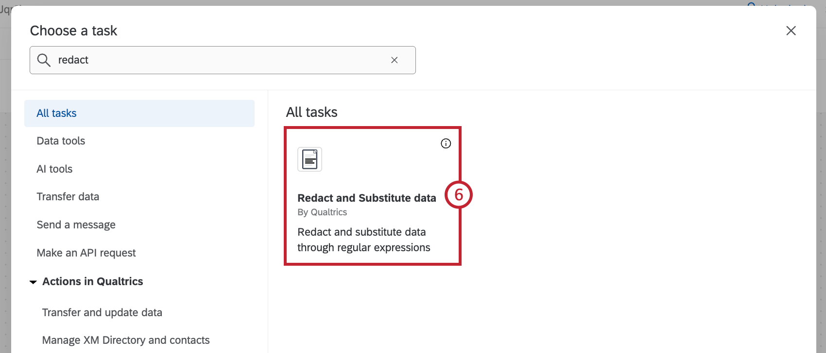 selecting the redact and substitute data task